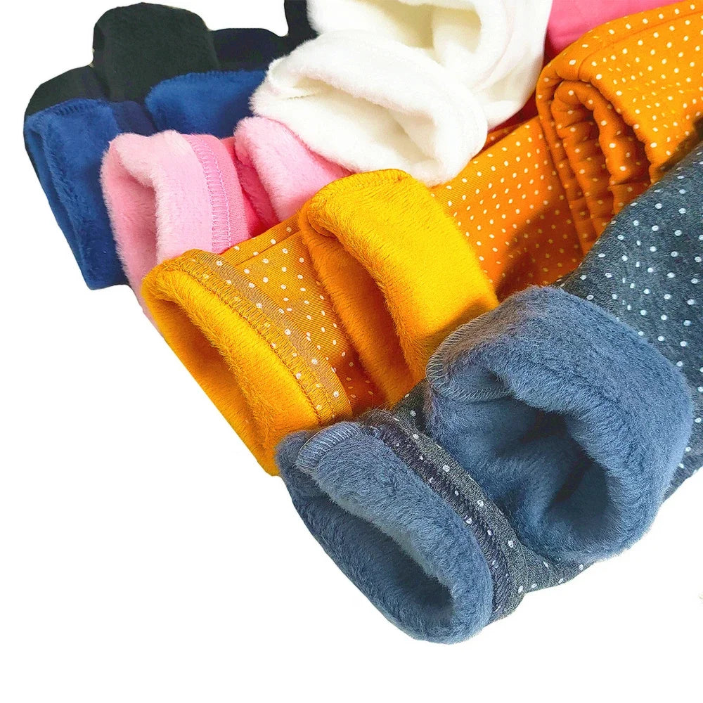 Velvet Dot Leggings For Girls Winter Cotton Stretch Elastic Waist Slim Pants