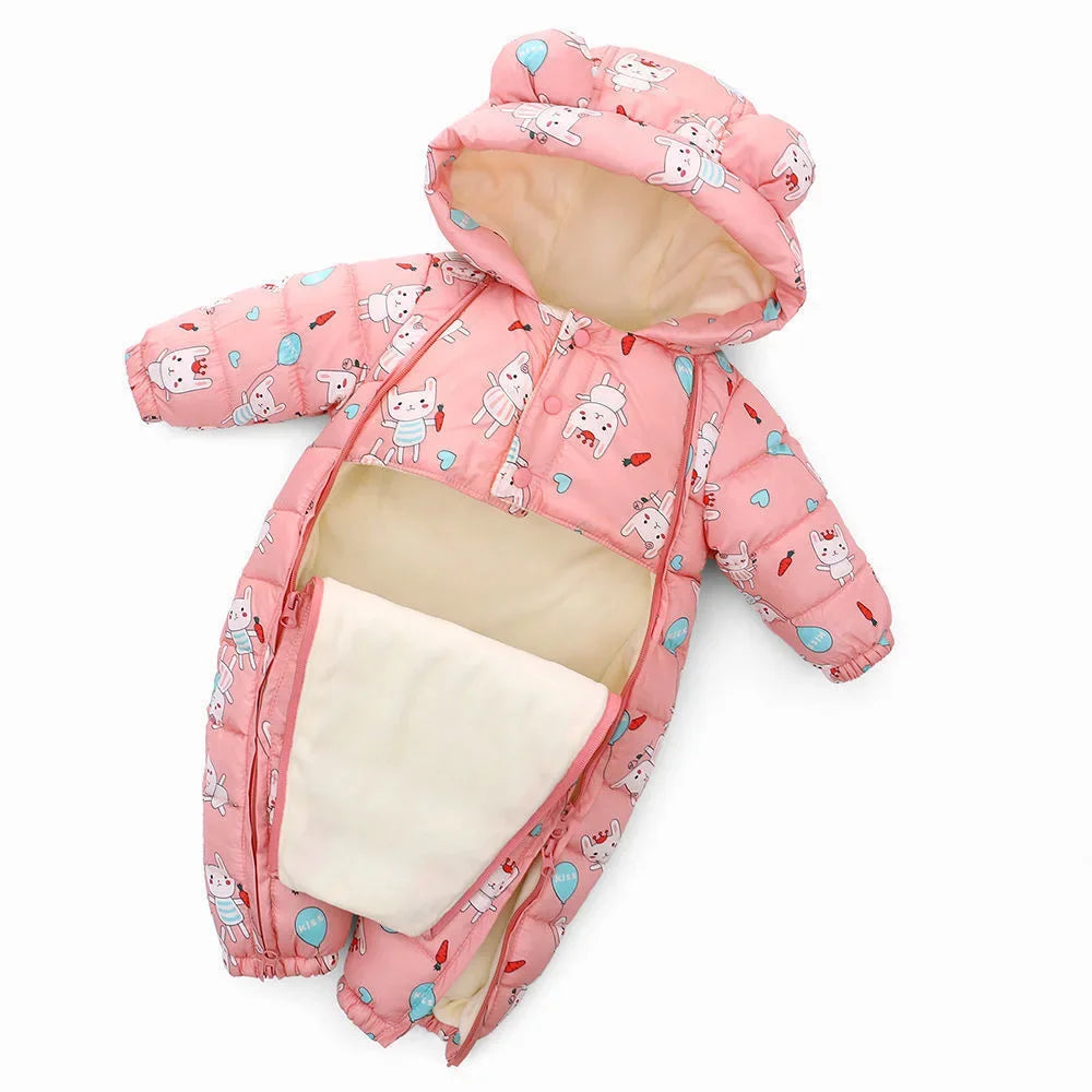 2025 Autumn Winter Hooded Velvet Warm Baby Snowsuit Rompers Unisex 0-5T