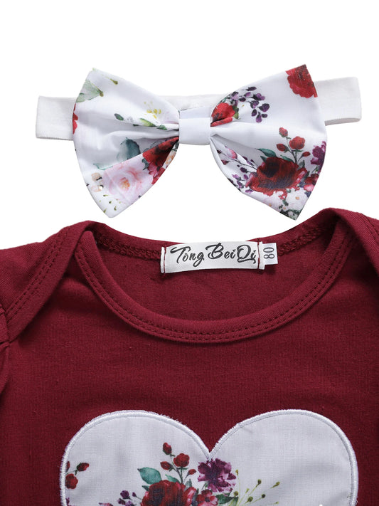 Adorable Baby Girls Summer Set Sleeveless Romper Ruffles Floral Print Shorts Matching Bow Headband 3 Piece Outfit