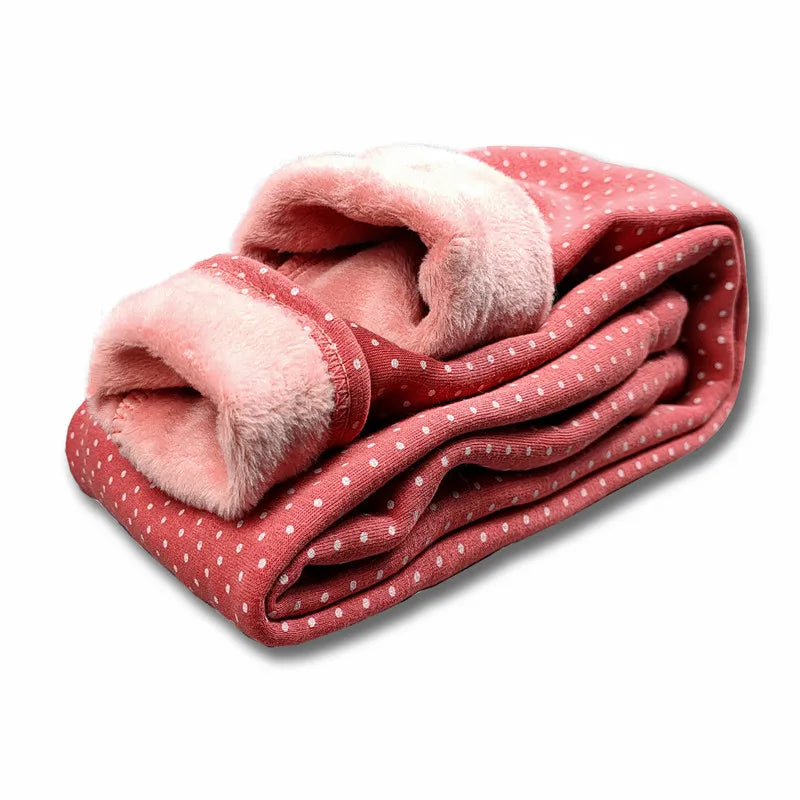 Velvet Dot Leggings For Girls Winter Cotton Stretch Elastic Waist Slim Pants