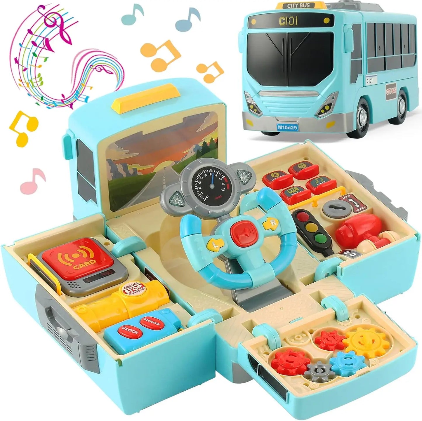 Toddlers Simulate School Bus Toy with Sound and Light Simulation Steering Wheel Driving Toy Music Education Gift for Ages 3 to 5 Years
