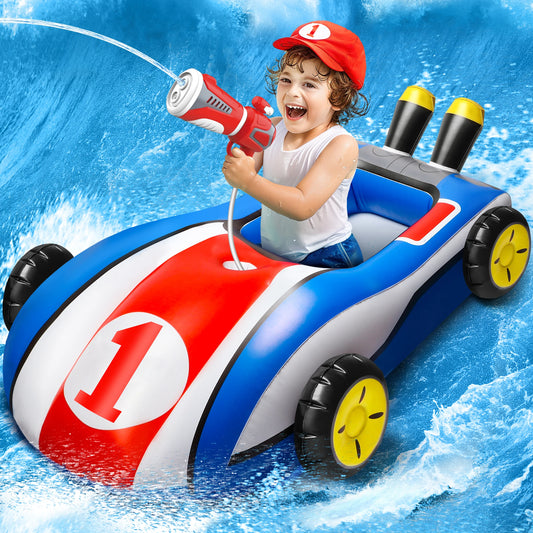 Inflatable Pool Float with Water Gun Ride-On Swimming Toy for Kids Ages 4 to 9 Summer Outdoor Water Pool Games