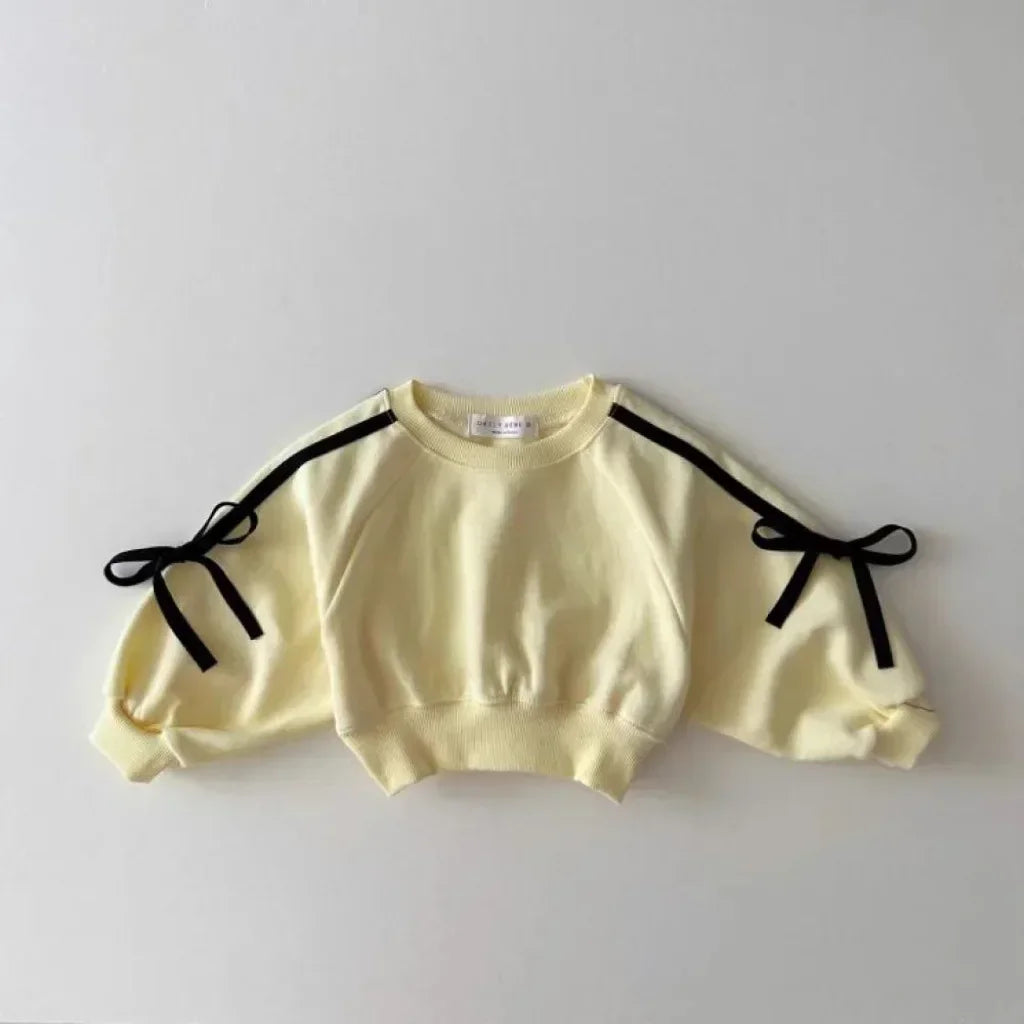 Korean Style 1-5Y Girl Autumn 2-Piece Cotton Tracksuit Bow Raglan Sweatshirt Set