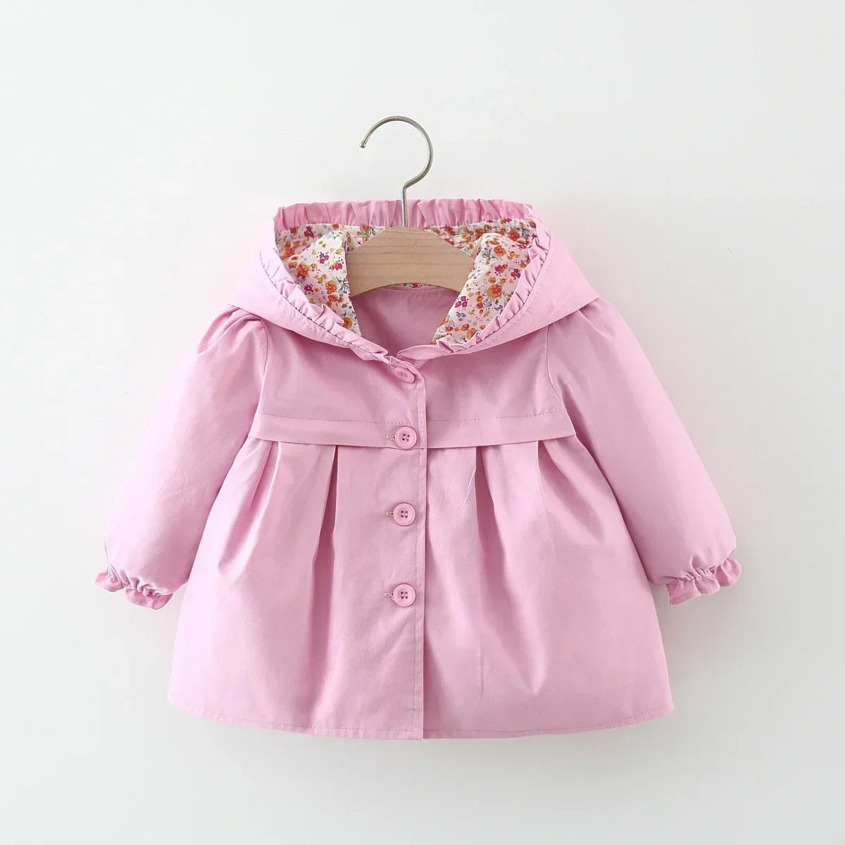 Newborn Baby Girl Hooded Spring and Autumn Solid Color Windbreaker Jacket