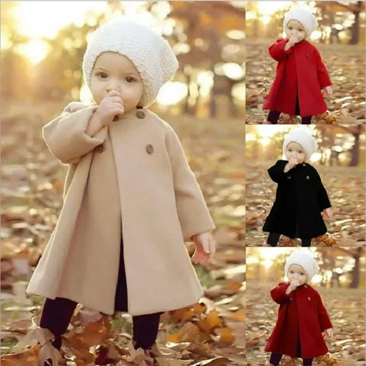 Korean Style Solid Color Girls Coat Long Sleeve Warm Autumn Winter Outerwear