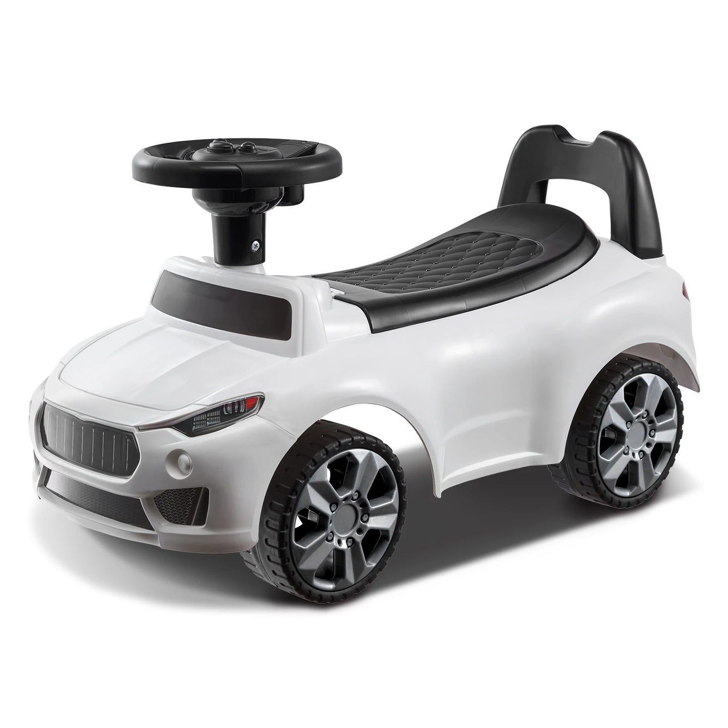 SucceBuy White Pink Ride On Push Car For Toddlers With Music Steering Wheel