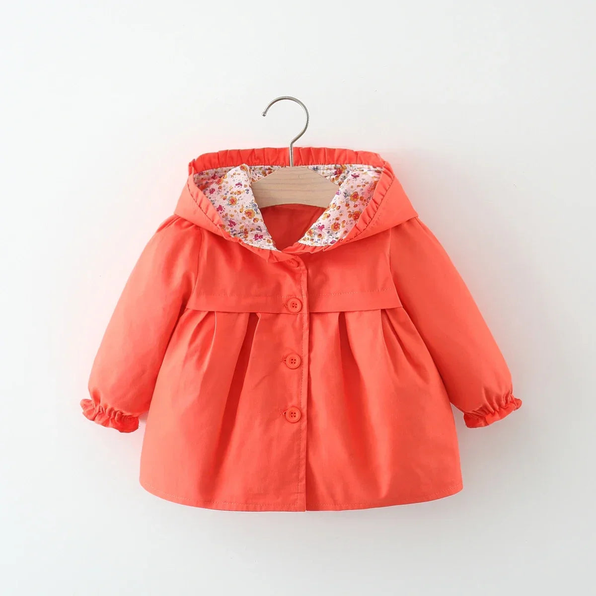 Newborn Baby Girl Hooded Spring and Autumn Solid Color Windbreaker Jacket