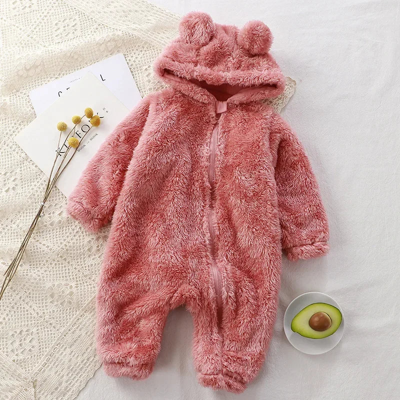 Baby Flannel Winter Hooded Cosplay Romper One Piece Jumpsuit Unisex Ages 1 To 3Y