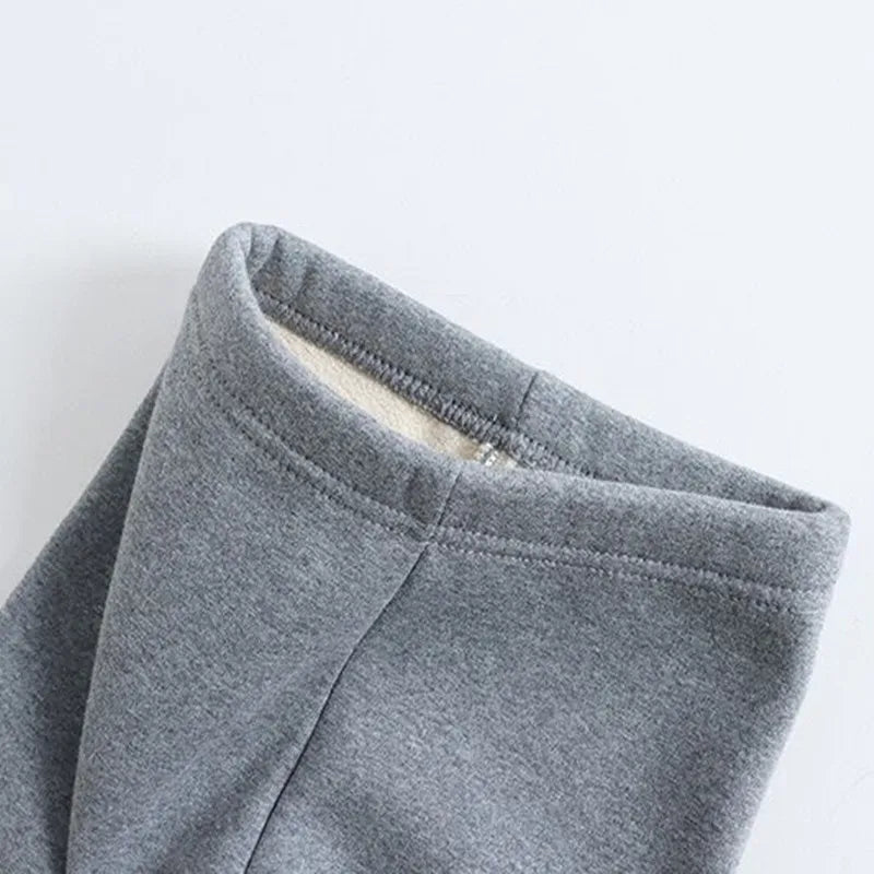 Girls Winter Velvet Fleece Leggings With Elastic Waist Solid Color