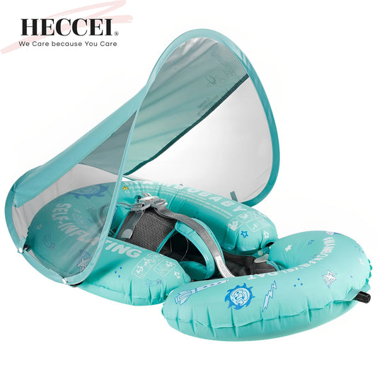 Heccrei Mambobaby Self Inflating Baby Swim Float with Canopy Compressible Folding Pool Float Waterproof Swim Trainer