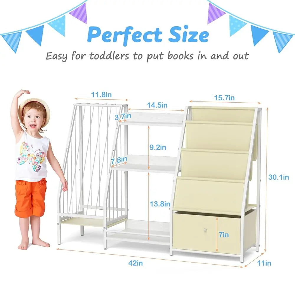 Kids Bookshelf And Toy Storage 3 Tier Kids Bookcase Sling Book Shelf And Stuffed Animal Storage Toddler Montessori Bookshelf