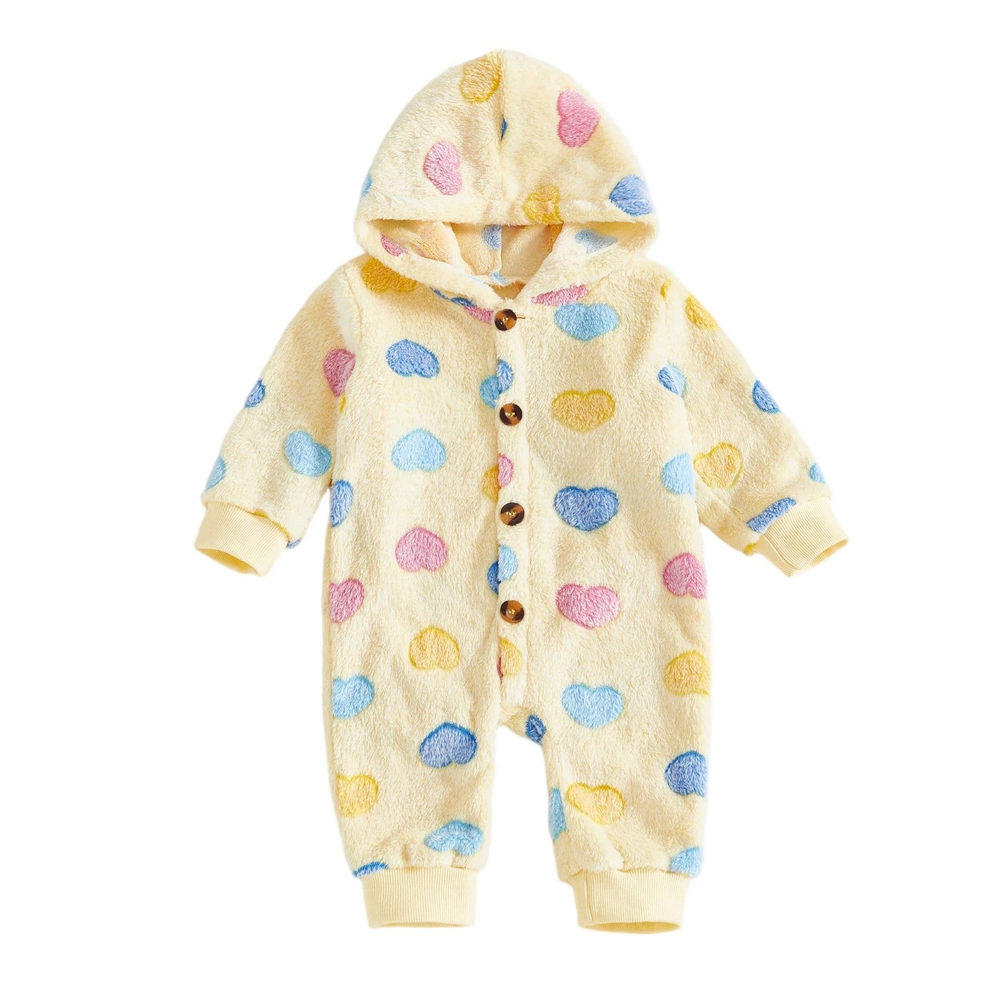 Adorable Baby Hooded Fleece Romper Unisex Animal Print Long Sleeve Winter Outfit