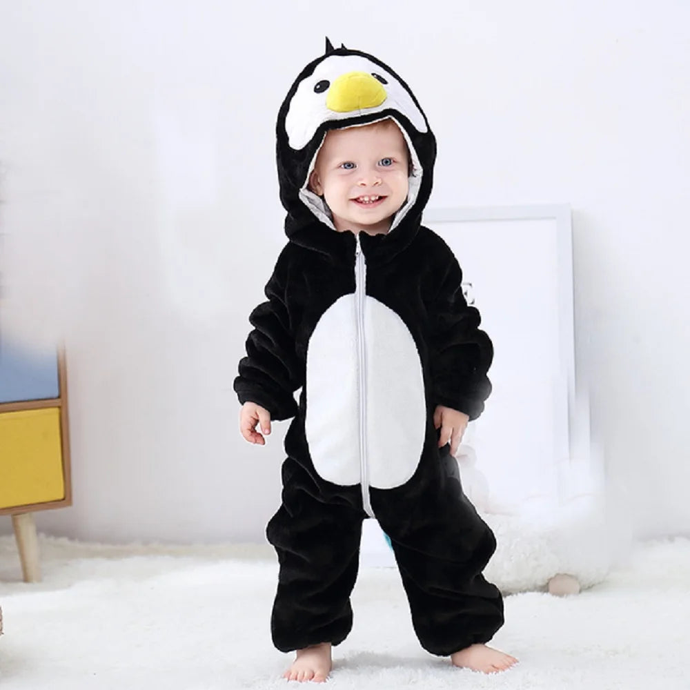 Baby Flannel Winter Hooded Cosplay Romper One Piece Jumpsuit Unisex Ages 1 To 3Y