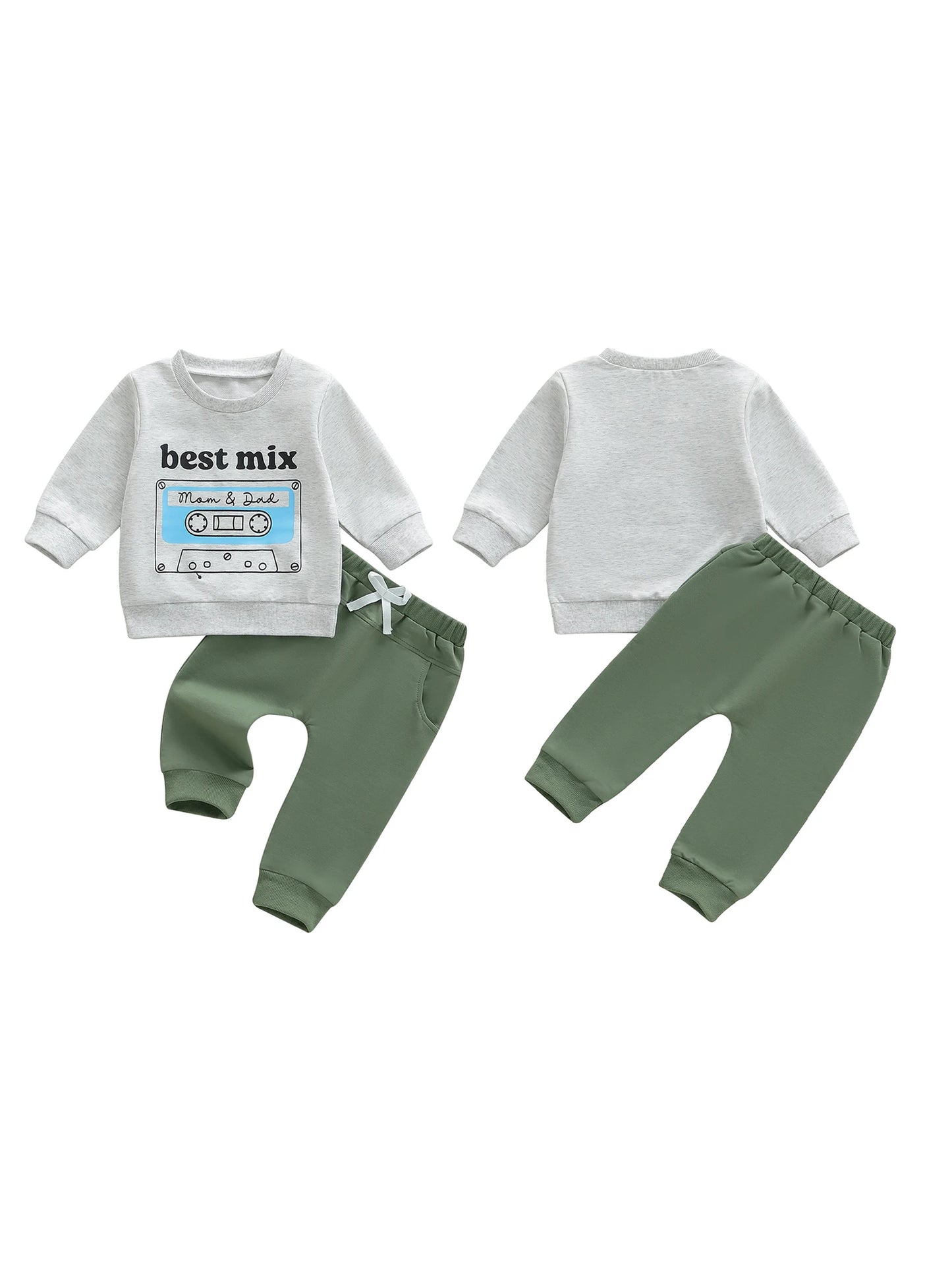 Baby Boy Dinosaur Print 2 Piece Autumn Outfit Set With Elastic Waist Pants