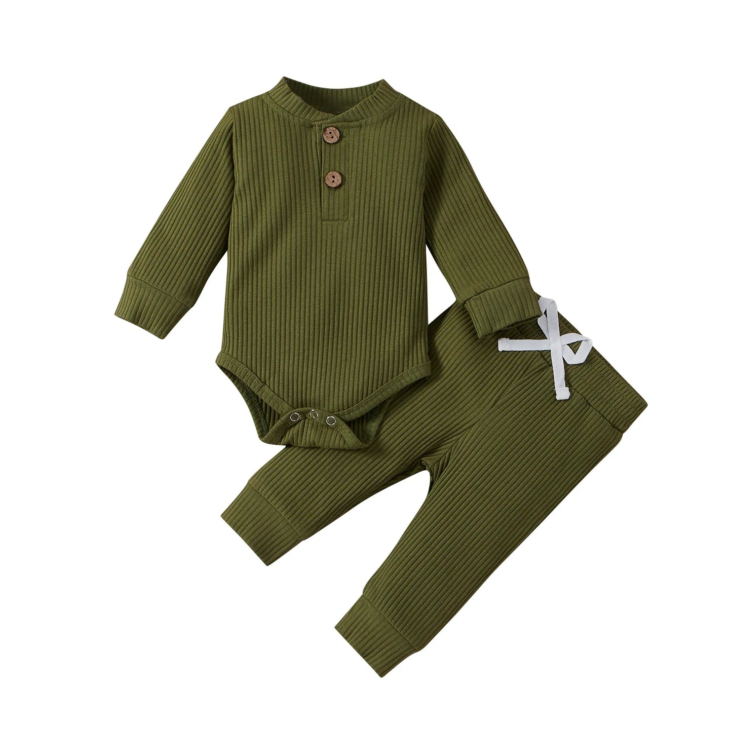 Unisex Newborn 2 Piece Long Sleeve Bodysuit And Elastic Pants Set Spring Autumn
