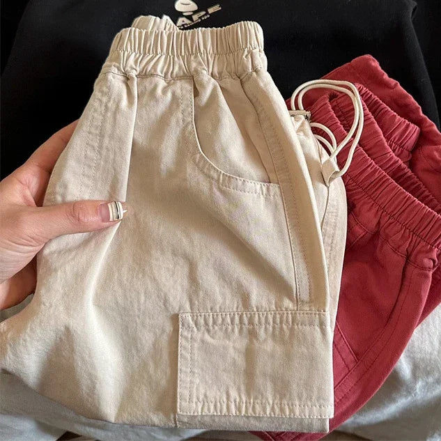 Unisex Kids Cargo Ankle Pants Cotton Loose Fit With Pockets