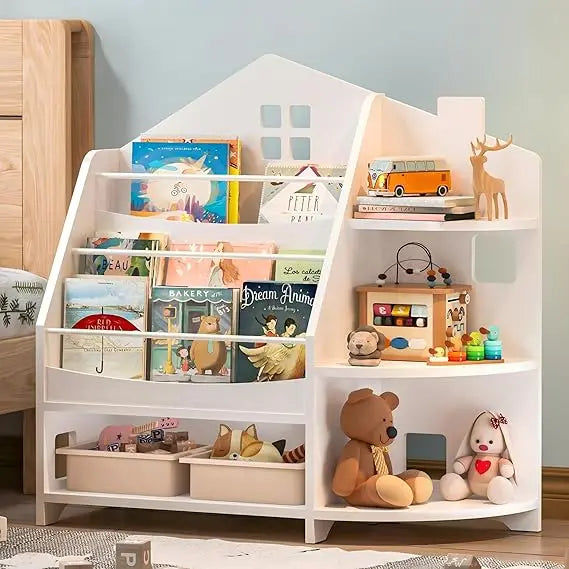 3 Tier Kids Bookshelf House Shape Montessori Storage