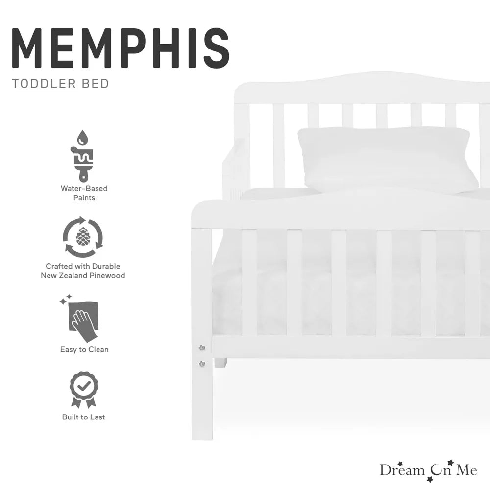 Classic Design Toddler Bed In White Low To Floor Design With Two Side Rails Non Toxic Finishes Wooden Nursery Furniture
