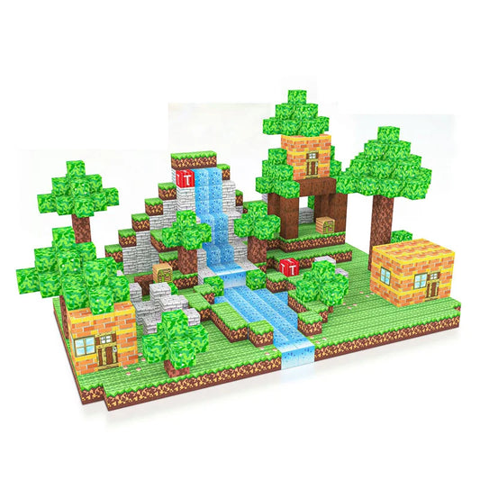 100 Piece Magnetic Block Forest Hut Toy Set For Kids 3 Up