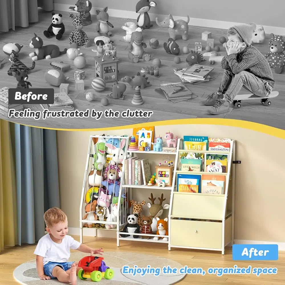 Kids Bookshelf And Toy Storage 3 Tier Kids Bookcase Sling Book Shelf And Stuffed Animal Storage Toddler Montessori Bookshelf