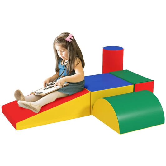 Soozier 5 Piece Climb and Crawl Activity Play Set Baby Soft Play Set Foam Climbing Blocks for Toddlers and Preschoolers Indoor Play