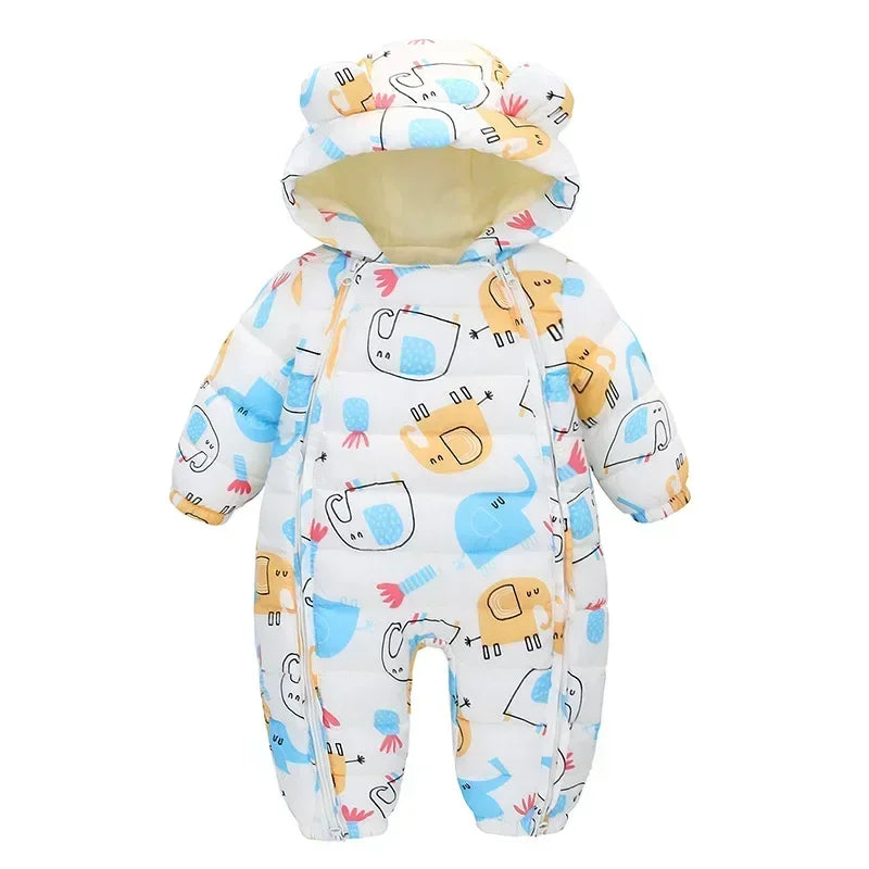 2025 Autumn Winter Hooded Velvet Warm Baby Snowsuit Rompers Unisex 0-5T