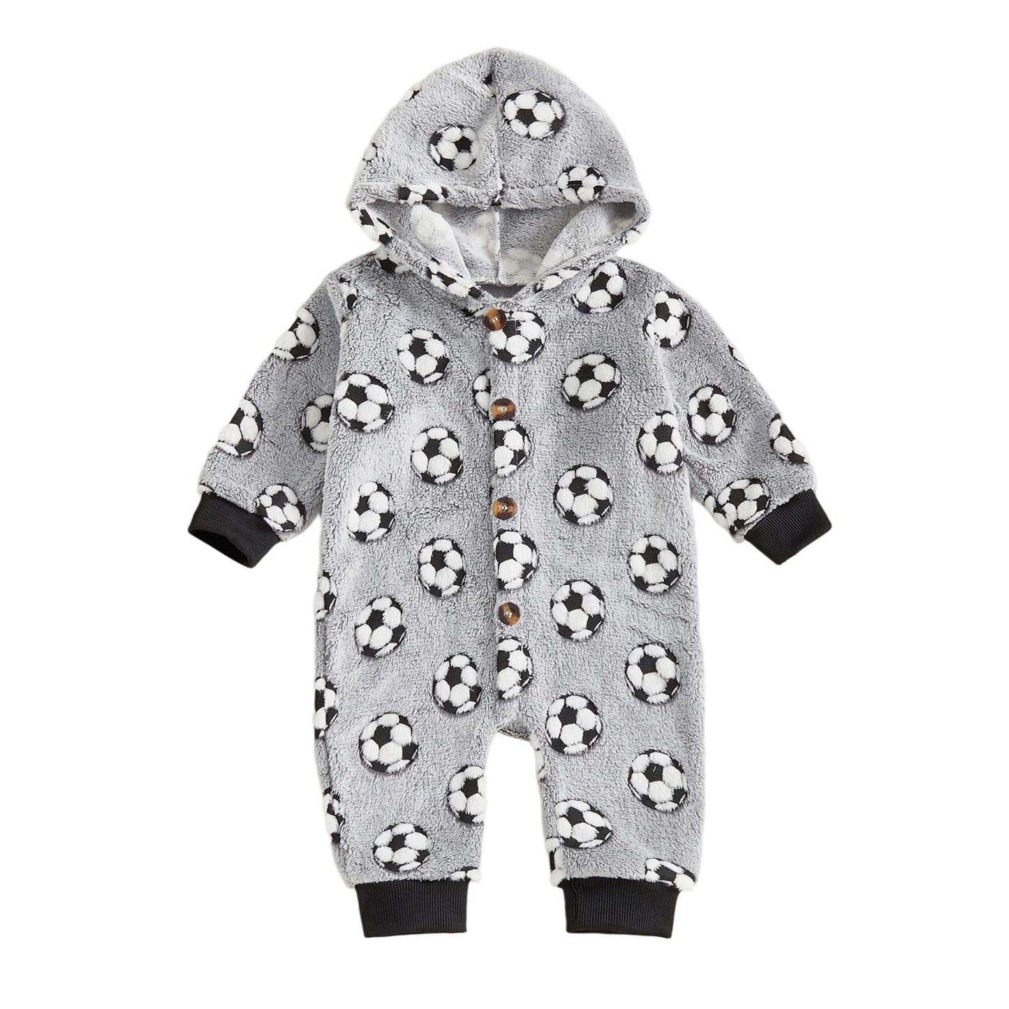 Adorable Baby Hooded Fleece Romper Unisex Animal Print Long Sleeve Winter Outfit