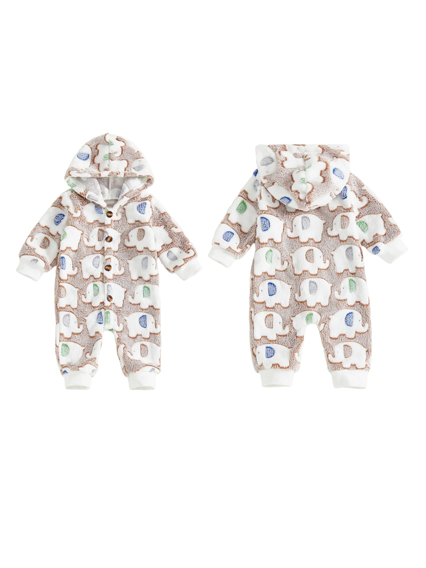 Adorable Baby Hooded Fleece Romper Unisex Animal Print Long Sleeve Winter Outfit