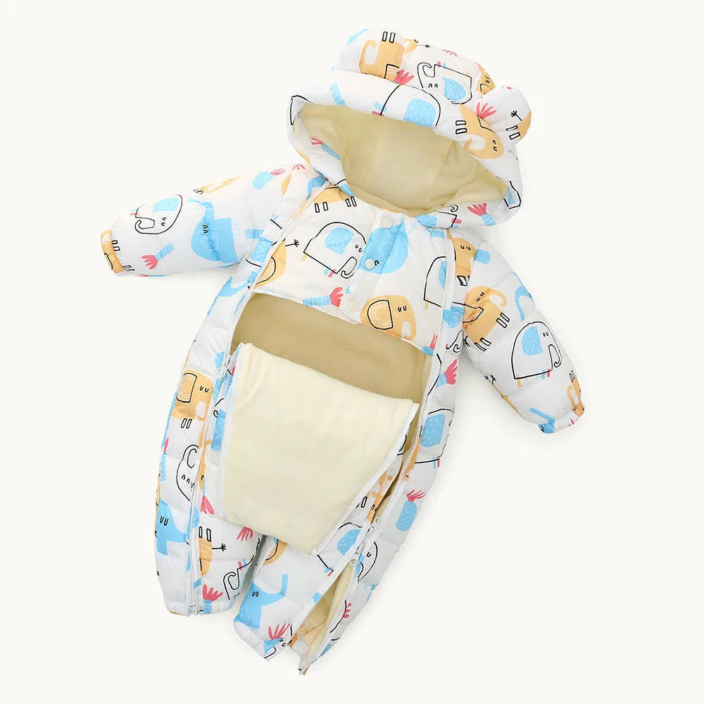 2025 Autumn Winter Hooded Velvet Warm Baby Snowsuit Rompers Unisex 0-5T