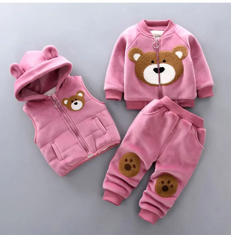3 Piece Baby Toddler Winter Coat Set Hooded Vest Pants Unisex Cotton Polyester