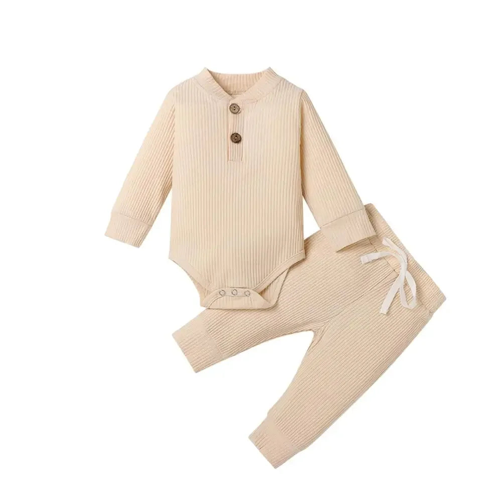 Unisex Newborn 2 Piece Long Sleeve Bodysuit And Elastic Pants Set Spring Autumn