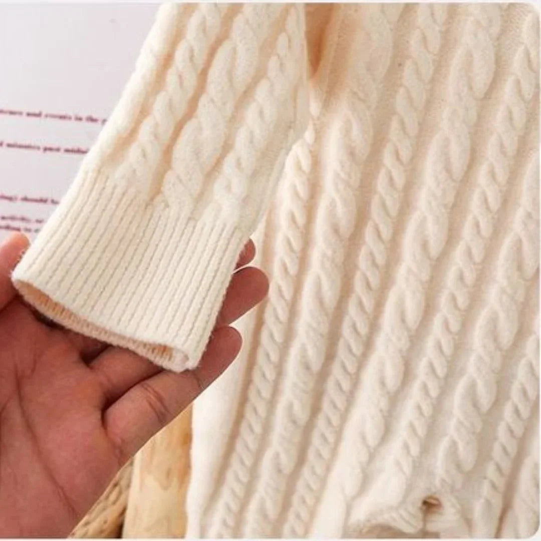 0 To 24M Unisex Baby Cable Knit Romper Warm Elastic Cuff Side Button Autumn