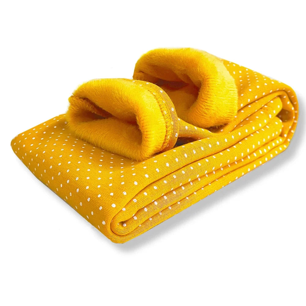 Velvet Dot Leggings For Girls Winter Cotton Stretch Elastic Waist Slim Pants