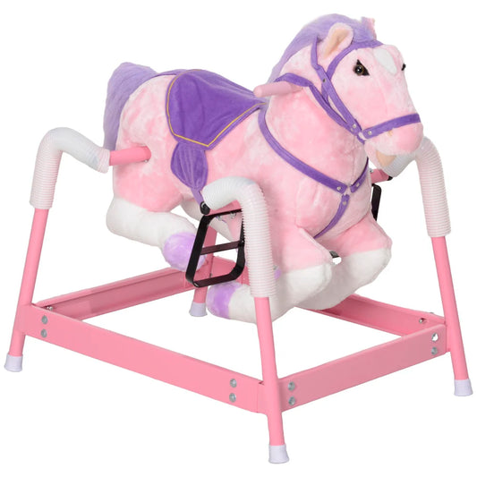 Spring Rocking Horse Plush Ride On For Kids Pink Toy