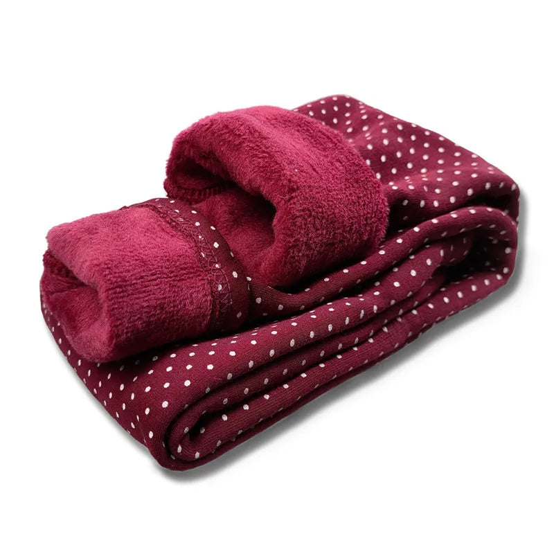 Velvet Dot Leggings For Girls Winter Cotton Stretch Elastic Waist Slim Pants