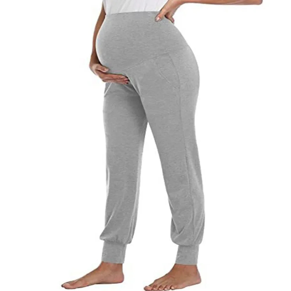 Spring Maternity High Waist Stretch Joggers For Pregnant Women With Pockets