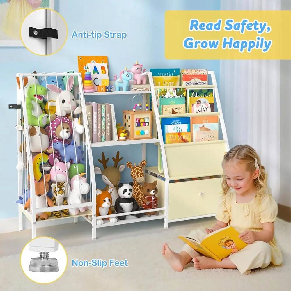 Kids Bookshelf And Toy Storage 3 Tier Kids Bookcase Sling Book Shelf And Stuffed Animal Storage Toddler Montessori Bookshelf