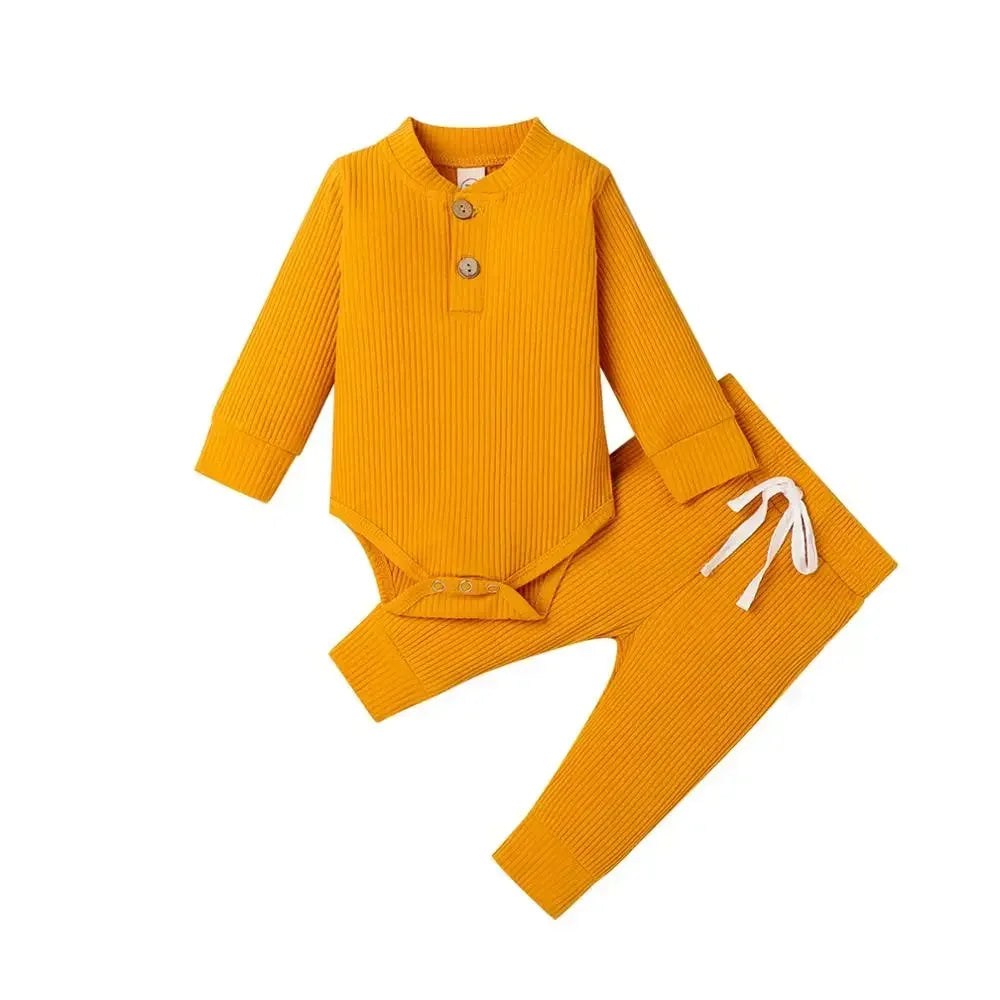 Unisex Newborn 2 Piece Long Sleeve Bodysuit And Elastic Pants Set Spring Autumn