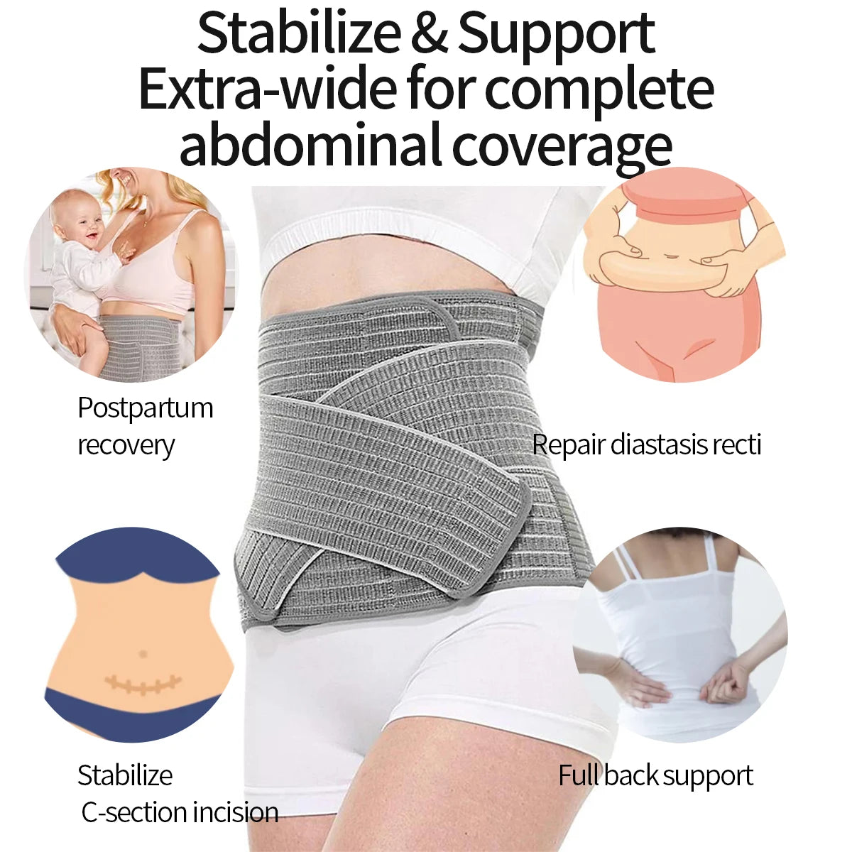 Sunveno Postpartum Belly Band Girdle Adjustable Belly Wrap C Section Recovery Binder Abdominal Support