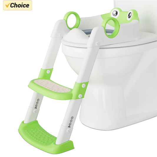 Children's Toilet Seat Step Stool with Folding Stand for Boys and Girls Anti-Slip Potty Training Ring