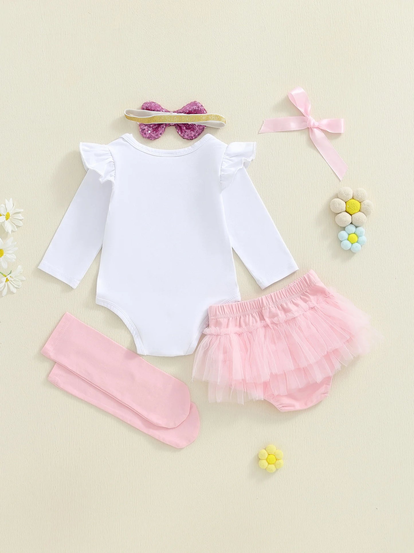 Adorable Baby Girl Outfit Set Romper With Duck Print Tulle Skirt Headband