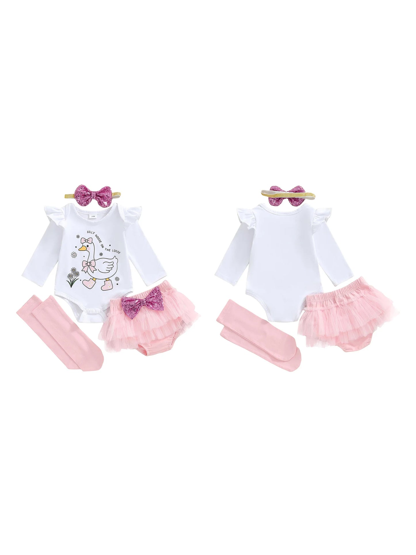 Adorable Baby Girl Outfit Set Romper With Duck Print Tulle Skirt Headband