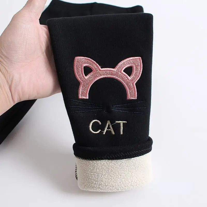 Girls Winter Velvet Fleece Leggings With Elastic Waist Solid Color