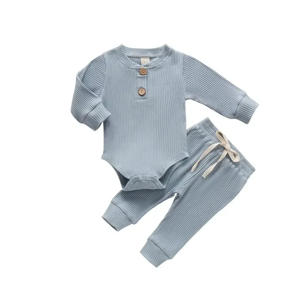 Unisex Newborn 2 Piece Long Sleeve Bodysuit And Elastic Pants Set Spring Autumn