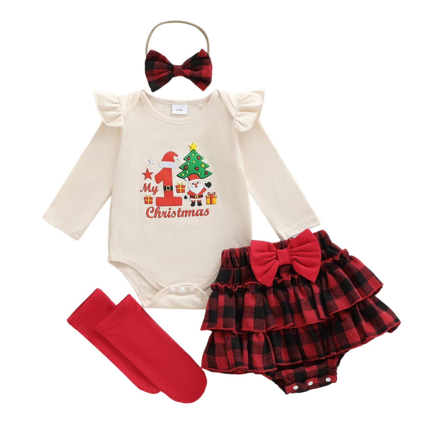 Baby Christmas Outfit Set With Festive Embroidery And Layered Shorts