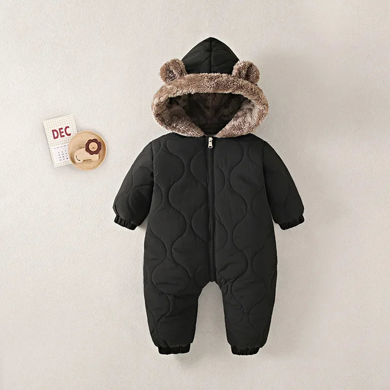 Unisex Baby Hooded Romper Jumpsuit Cotton Fleece Warm Winter Newborn 0 To 1Y