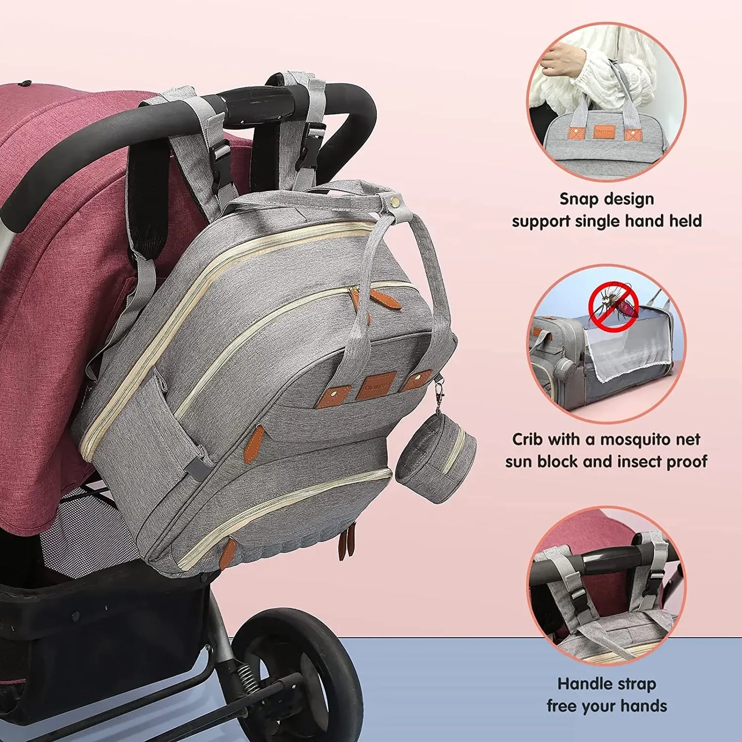 3 In 1 Diaper Bag Backpack Foldable Baby Bed Waterproof USB