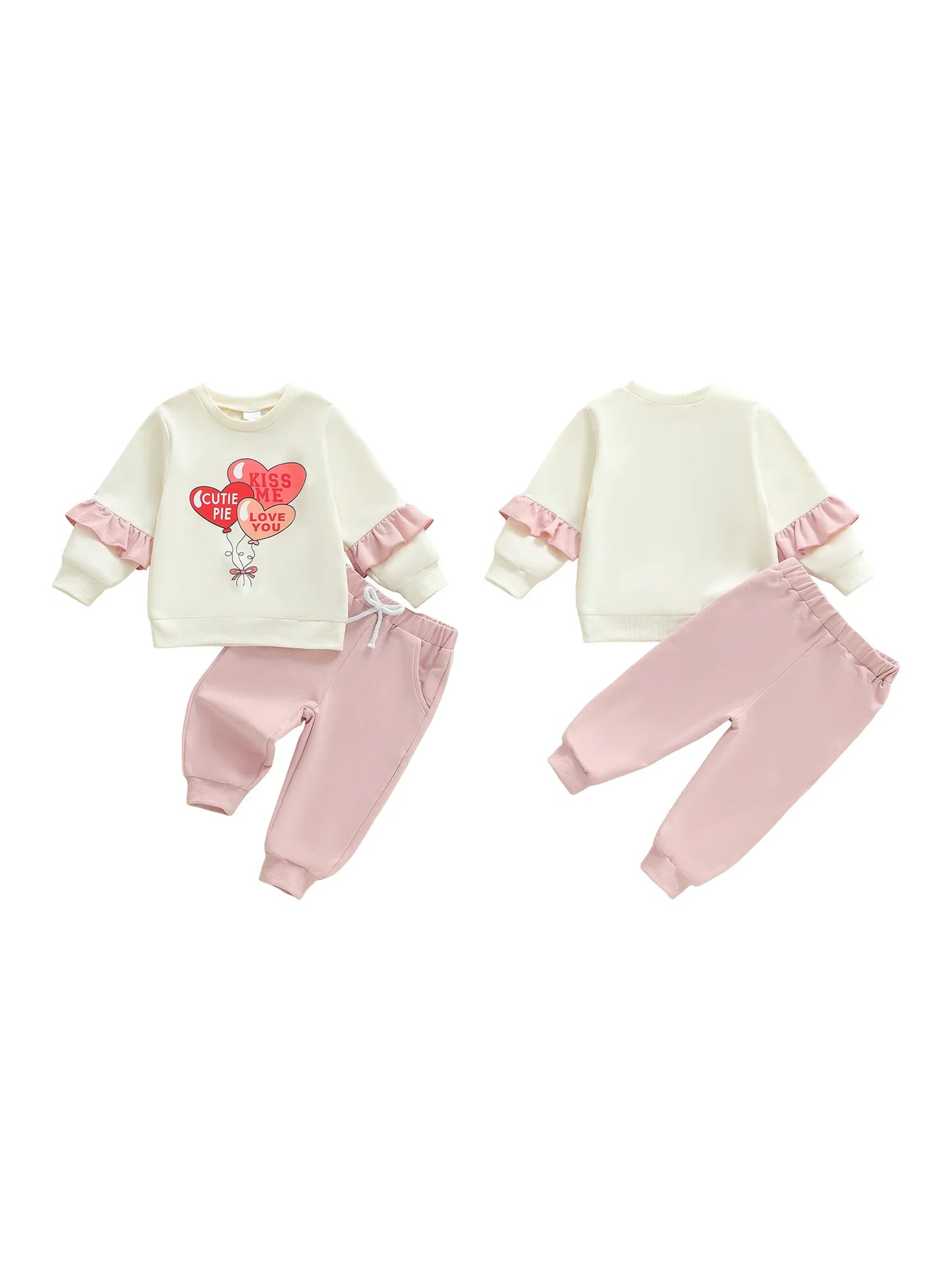 Valentine's Day Toddler Girl Heart Print Long Sleeve Sweatshirt Pants Set