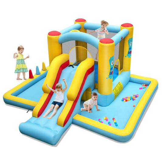 7-in-1 Giant Inflatable Bounce House with Slide Tunnel Basketball Hoop and Ring Toss Game