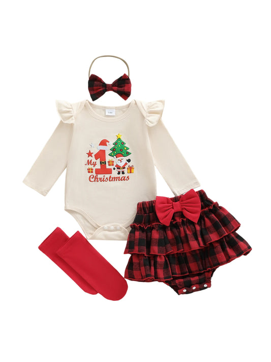 Baby Christmas Outfit Set With Festive Embroidery And Layered Shorts